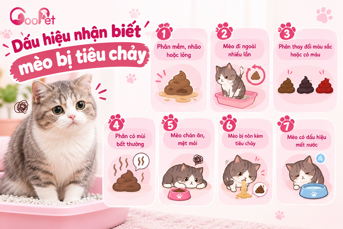 1 số dấu hiệu mèo bị tiêu chảy