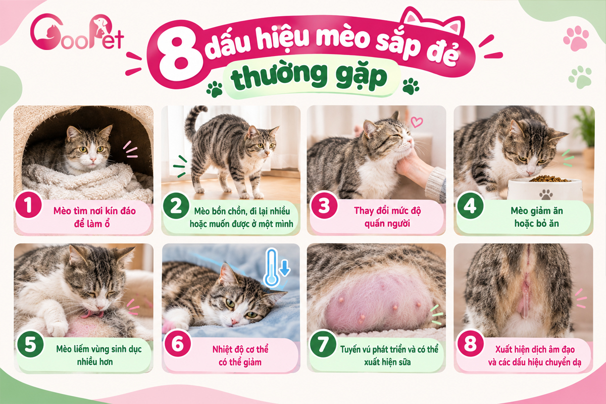 8 dấu hiệu mèo sắp đẻ thường gặp