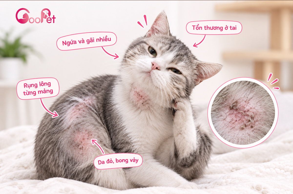 Dấu hiệu mèo bị ghẻ