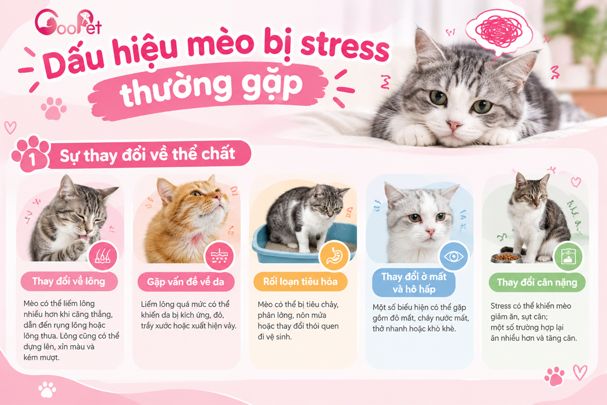 Một số dấu hiệu mèo bị stress thường gặp
