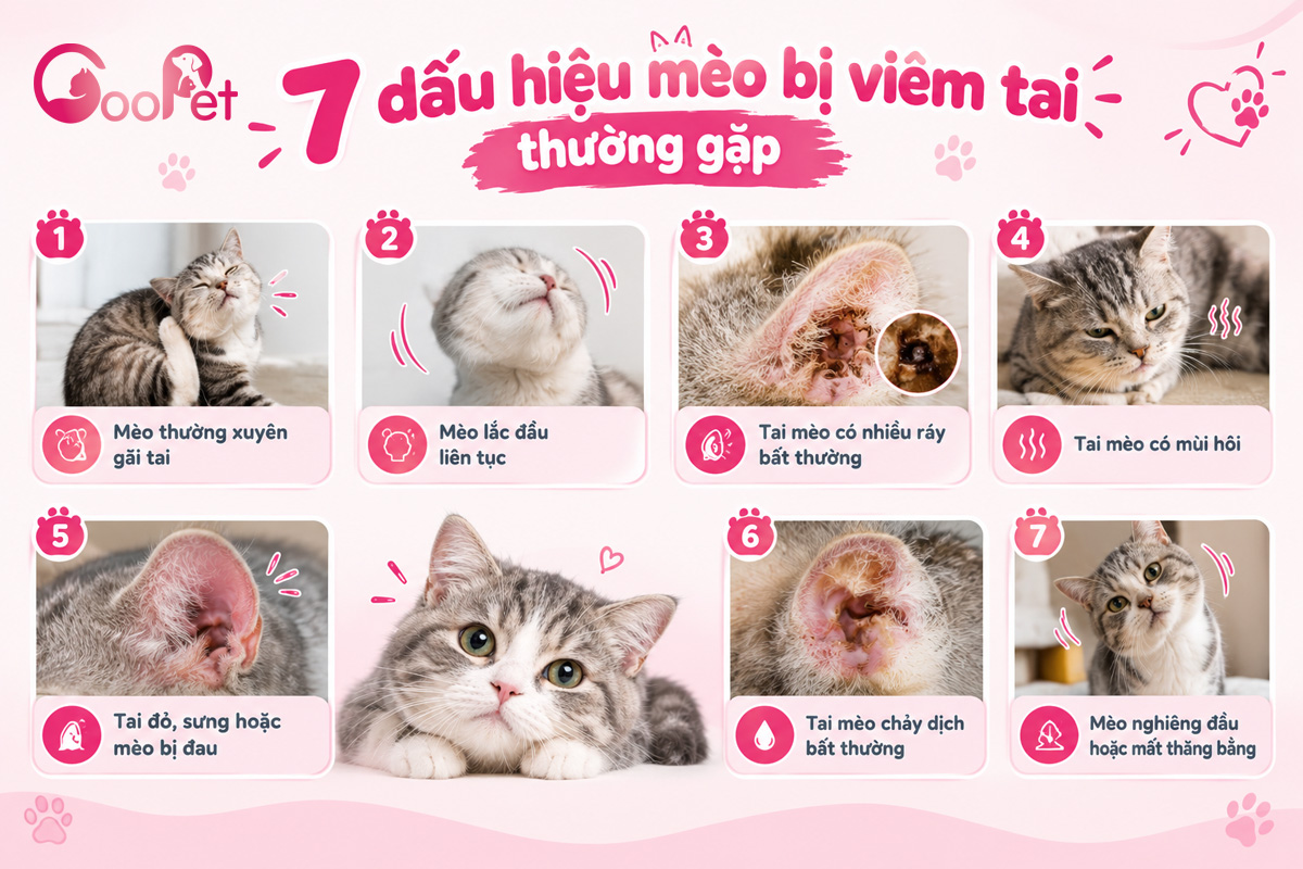 7 dấu hiệu mèo bị viêm tai thường gặp