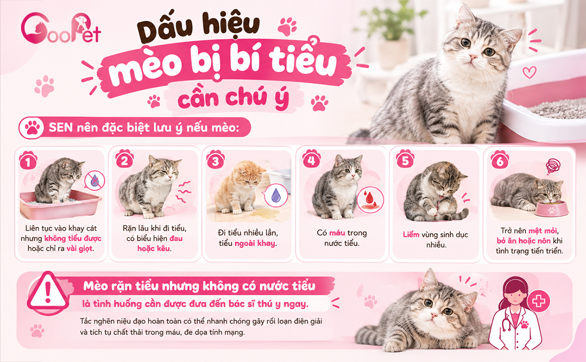 Dấu hiệu nhận biết mèo bị bí tiểu