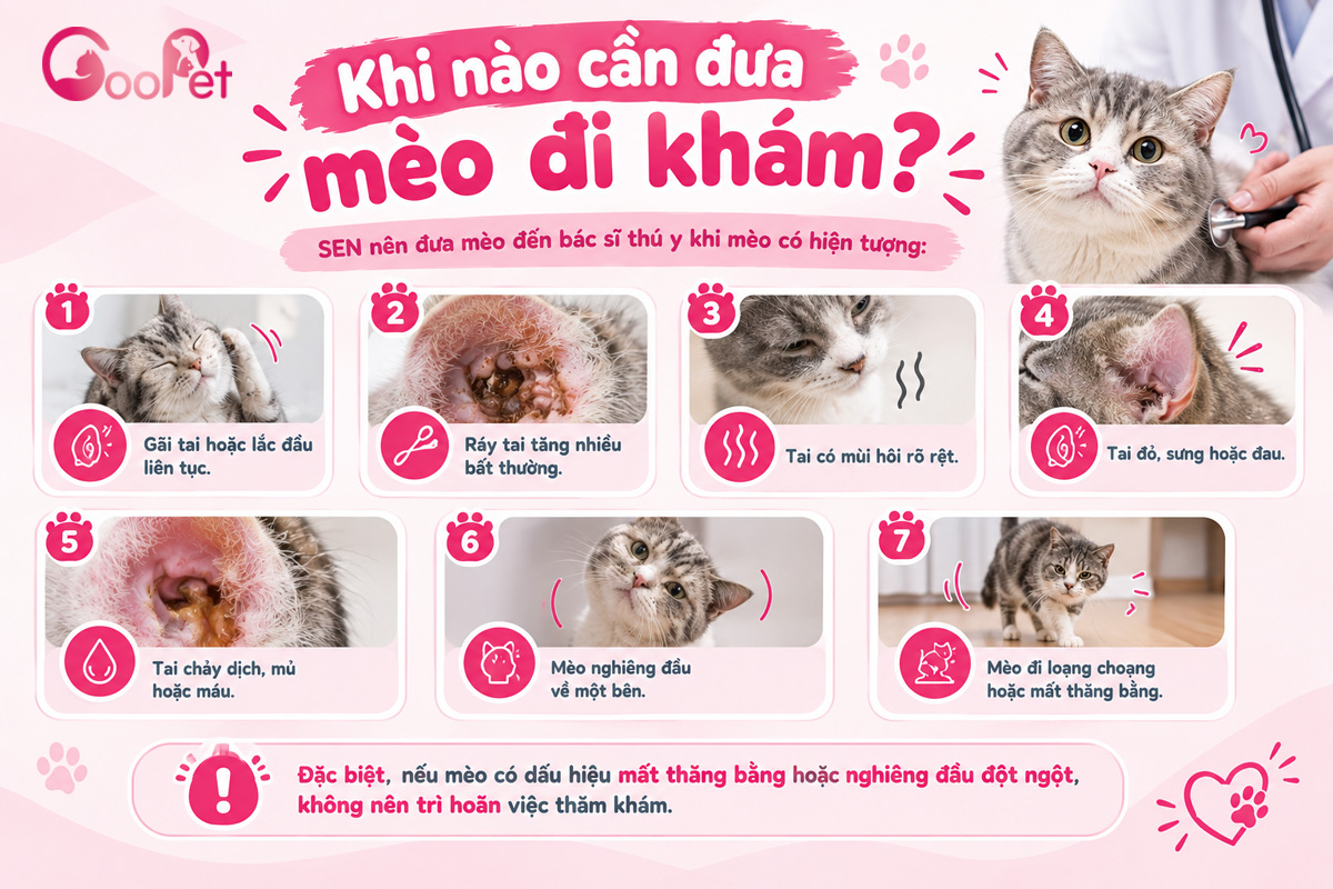 Khi nào cần đưa mèo bị viêm tai đi thăm khám