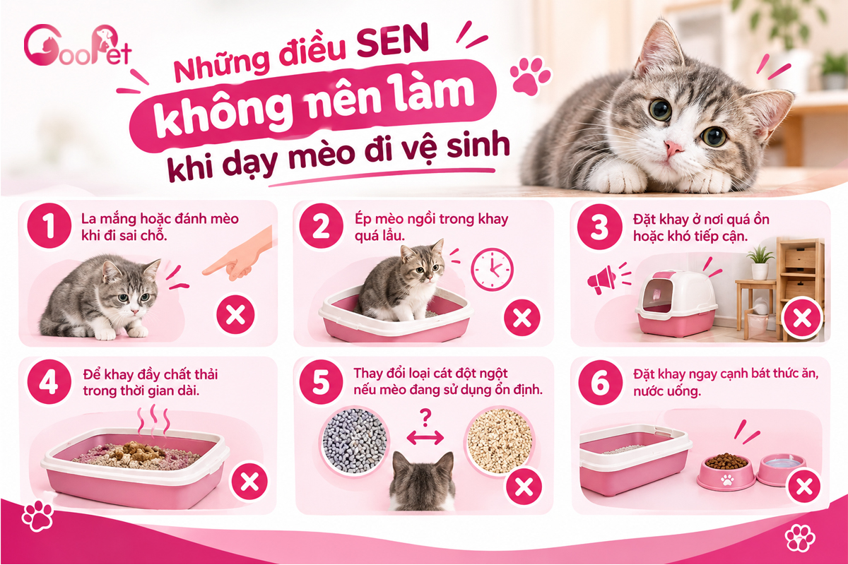 Những điều SEN không nên làm khi dạy mèo đi vệ sinh