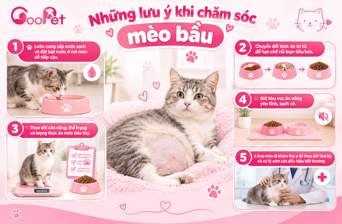 Những lưu ý khi chăm sóc mèo bầu